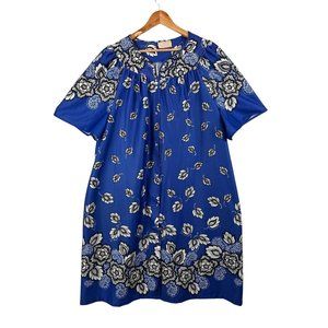 Just for Women MuuMuu‎ House Dress Floral Snap Down Blue Lounge Short Sleeve